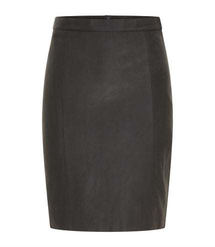 Women's Black Leather Biker Pencil Long Midi Skirt - Avery