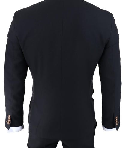 Mens Black 3 piece Suit Brown Trim Classic Birdseye Vintage Wedding Grooms