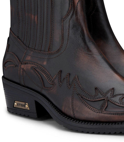 Mens Black/Brown Winklepicker Cowboy Ankle Boots