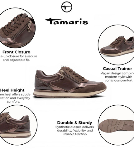 Tamaris Womens Brown Faux Leather Fashion Lace Up Sneakers - 23613-46