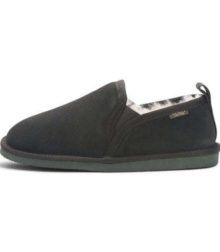 Men's Olive Green Genuine Sheepskin Suede Slipper Winter Moccasins - Cedar