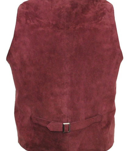 Mens Classic Goat Suede Leather Waistcoat-Norwich - Burgundy