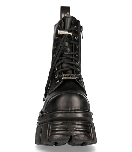 New Rock Black Leather Combat Tower Boots- M-NEWMILI083-S21