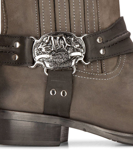 Mens Leather Cowboy Ankle Boots Brown Biker Western Square Toe Hunting Boot