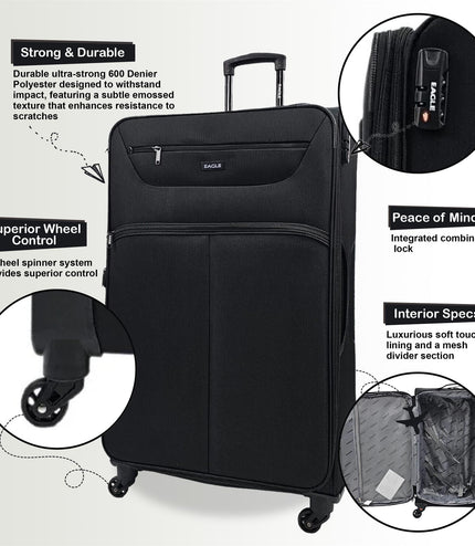 Ashford Large Soft Shell Suitcase in Black