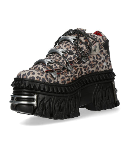 New Rock M-106Wall-C56 Leopard Print Leather Gothic Platform Ankle Boots