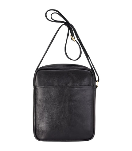 Genuine Leather Black Vintage Crossbody Messenger Travel Bag - Ashby