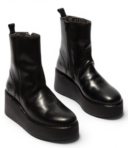 Fly London Women’s Black Leather Wedge Heel Platform Ankle Boots - HEIJ272