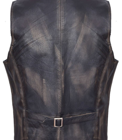 Mens Classic Leather Waistcoat-Chester - Vintage Black