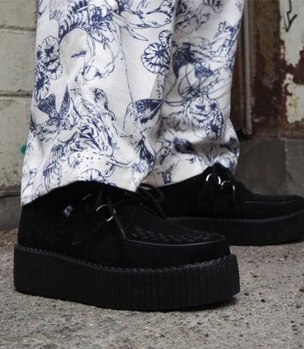 TUK Viva High Creeper Black Suede Platform Lace-Up Goth Shoes - AV7757