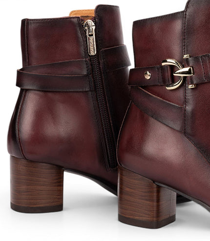 Pikolinos Women's Red Leather Ankle Heeled Boots - Calafat