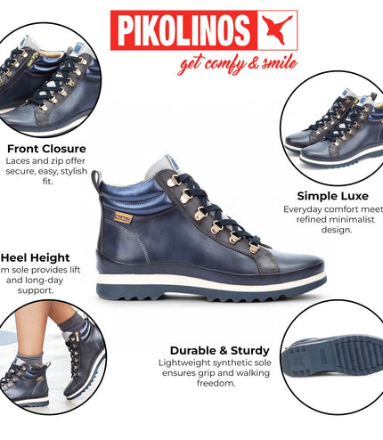 Pikolinos Women's Blue Leather Ankle Trainers Boots - Vigo