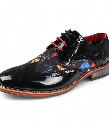 Justin Reess Men's Butterfly Print Patent Leather Brogue Shoes - Julius
