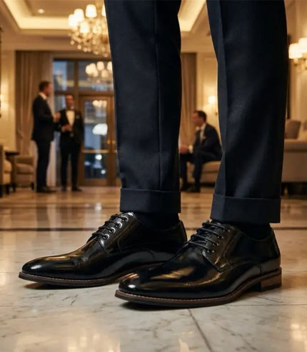Men's Black Classic Plain Toe Lace-Up Derby Brogue Formal Shoes