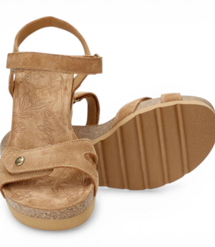Panama Jack Women's Wedge Bark Brown Suede Leather Sandals - Julia B74