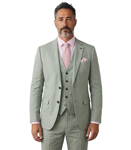 Men's Sage Green 3 Piece Tailored Fit Formal Suit - Belmont