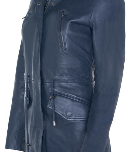 Womens Mid Length Hooded Parka Jacket-Oakengates - Navy