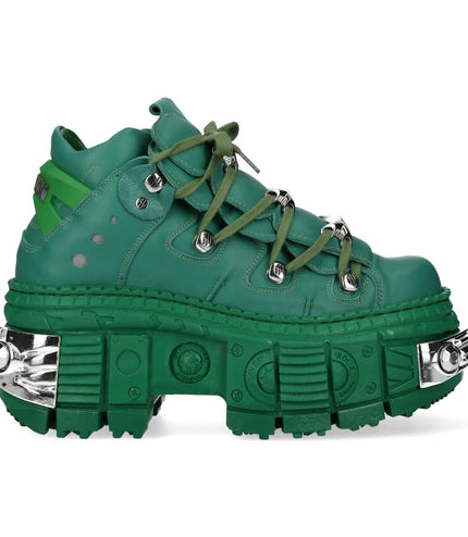New Rock M-106Wall-C29 Metallic Green Leather Gothic Ankle Boots