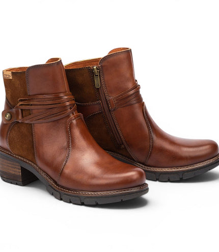 Pikolinos Women’s Brown Leather Zipped Heel Ankle Boots - San Sebastia