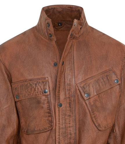 Men's Tan Lamb Leather Safari Parka Jacket - Edinburgh