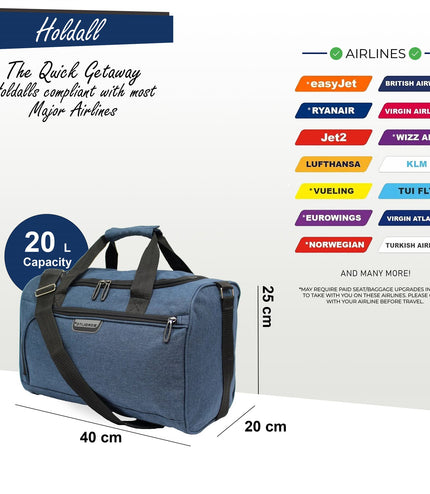 Holdall Carry On 40x 20 x25cm Under-seat Travel Cabin Bag for Ryanair, Easy Jet Navy