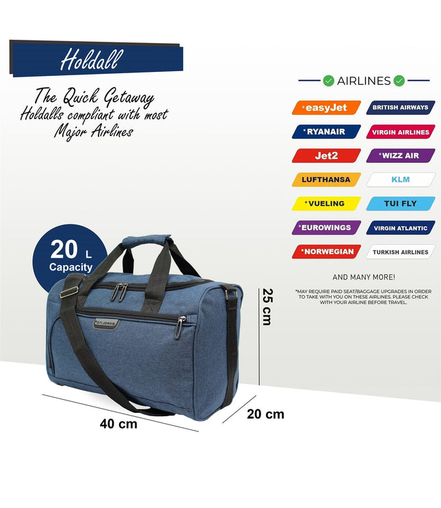 Holdall Carry On 40x 20 x25cm Under-seat Travel Cabin Bag for Ryanair, Easy Jet Navy