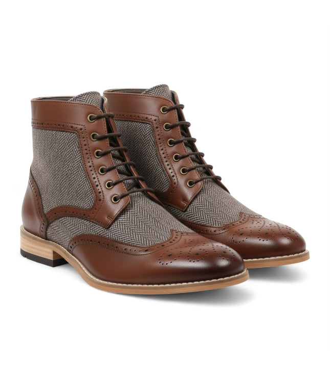 Men's Brown Wingtip Brogue Ankle Dress Chukka Boots