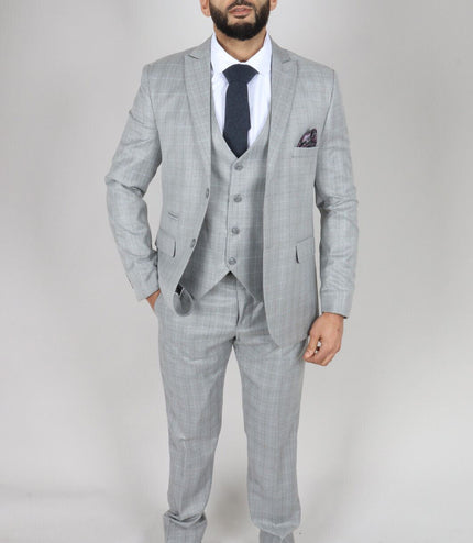 Mens IM2 Classic Plain Light Grey 3 Piece Suit