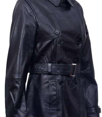Womens Nappa Leather Trench Coat-Mosul - Black