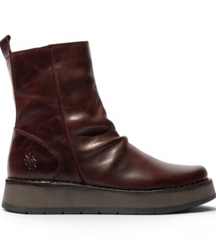 Fly London Womens Wine Leather Zip Up Platform Ankle Boots - RENO053FLY