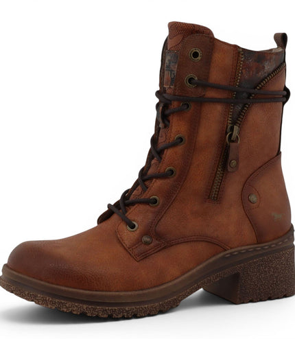 Mustang Women's Cognac Brown Lace-Up Heeled Winter Combat Boots - M0092003