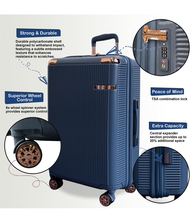 Cowra Set of 3 Hard Shell Suitcase in Navy Blue