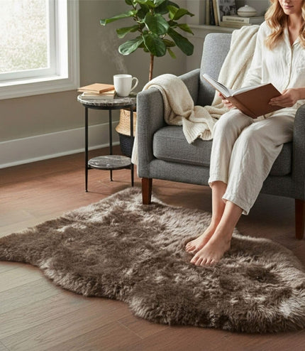 Genuine Taupe Sheepskin Natural Silky Soft Fluffy Real Wool Rug