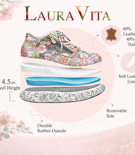 Laura Vita Women's Nikito 62 Grey Floral Leather Trainers Platform Sneaker Shoes