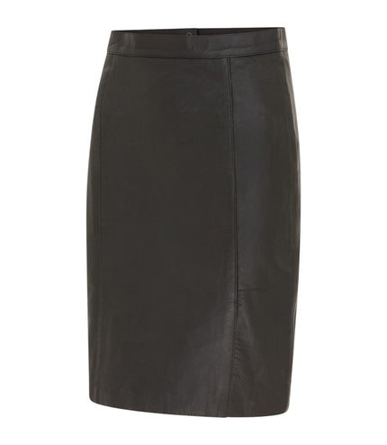 Women's Black Leather Biker Pencil Long Midi Skirt - Avery