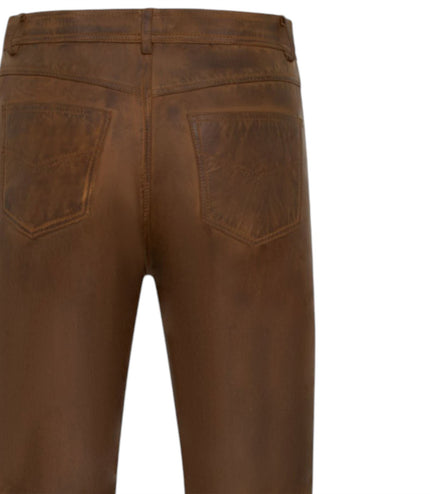 Mens Brown Lamb Leather 501 Biker Jeans - Istanbul