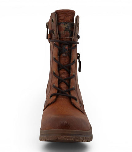 Mustang Women's Cognac Brown Lace-Up Heeled Winter Combat Boots - M0092003