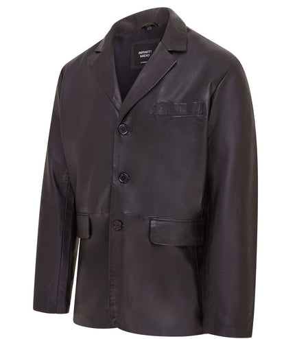 Mens Genuine Leather Blazer Soft Real Italian Tailored Vintage Jacket Coat - Black