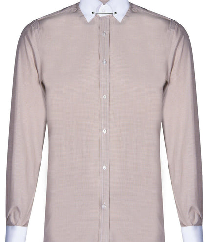Mens Club Collar Beige Shirt 1920s Peaky Blinders With Bar Poplin Pin Smart