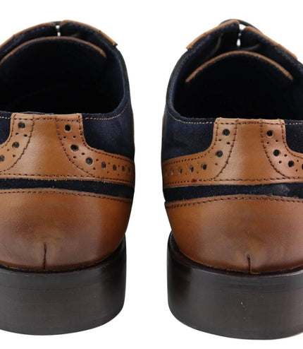 Mens Retro Oxford Navy Suede Brogue Shoes In Tan Leather