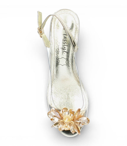 Laura Vita Women's Mily-22 Clear Golden Slip-On Cinderella Heel Sandals