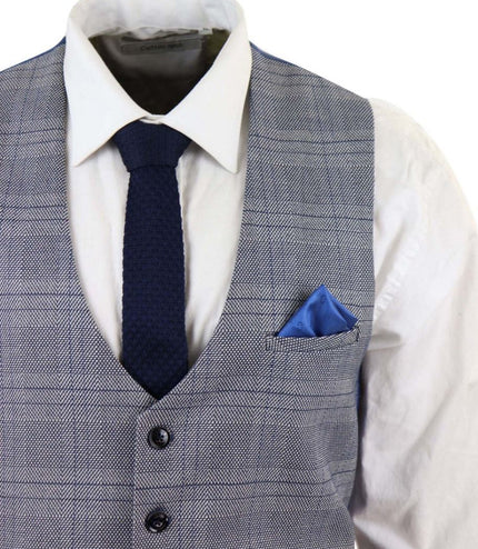 Mens 3 Piece Grey Birdseye Check Classic Suit