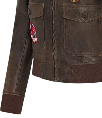 Women's A2 Top Gun Leather Bomber Jacket-Sunbury - Brown