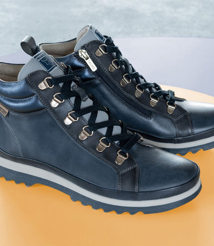Pikolinos Women's Blue Leather Ankle Trainers Boots - Vigo