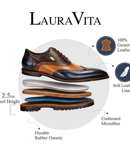 Lorenzo Conti Men's Blue Brown Leather Brogue Oxford DressShoes - Antonin 01