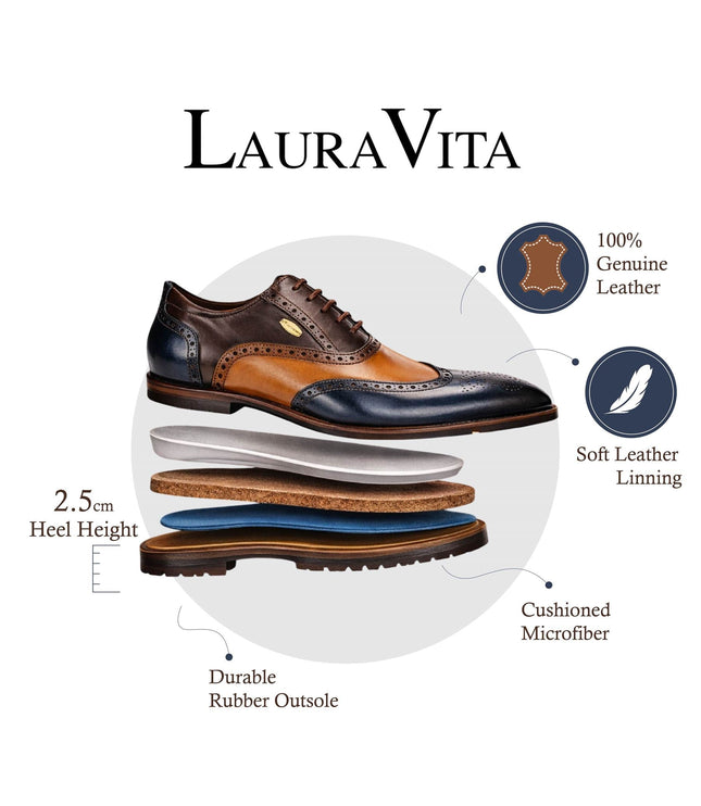Lorenzo Conti Men's Blue Brown Leather Brogue Oxford DressShoes - Antonin 01