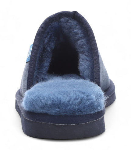 Men's Genuine Sheepskin Navy Suede Mule Winter Warm Non-Slip - Highland