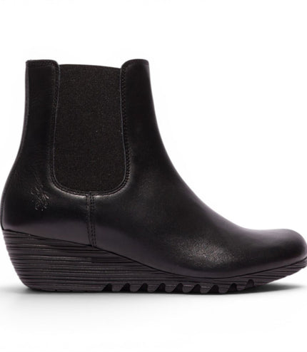 Fly London Womens Black Leather Wedge Heel Chelsea Boots - ORFU496