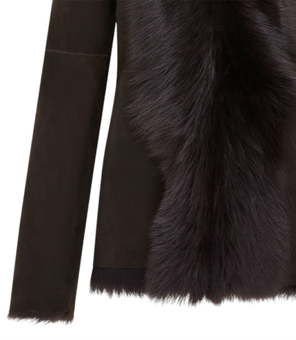 Women's Brown Sheepskin Toscana Shearling Suede Leather Jacket - NoirÃ©