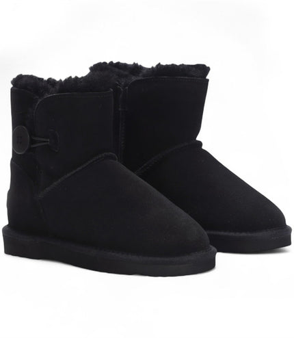 Women's Sheepskin Suede Black Ankle Bootie Warm Winter Boots - Alpine